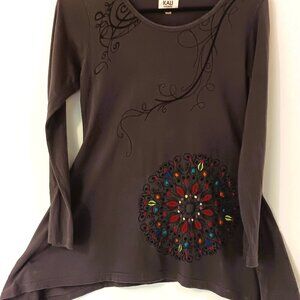 KALI GRAY EMBROIDERED FAIRYCORE TUNIC, 100% COTTON, SMALL